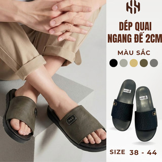 [SALE 7.7 GIẢM 30K] Dép Nam Quai Ngang Đế Cao 2cm Quai Da Mềm Đính Logo Nhiều Mẫu, Êm Chân, Đế Chống Trơn Trượt