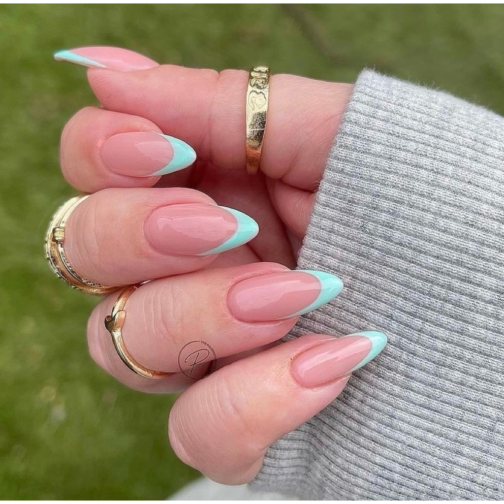 ( hỏa tốc)  NAIL BOX MONG MÓNG GIẢ MÓNG UP FRENCH ĐẦU MÓNG XANH TIFFANY