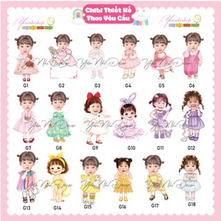 Chibi sinh nhật, thôi nôi cho bé gái. FREE Thiết kế - gửi mẫu trước khi in Yến Nhi Shop
