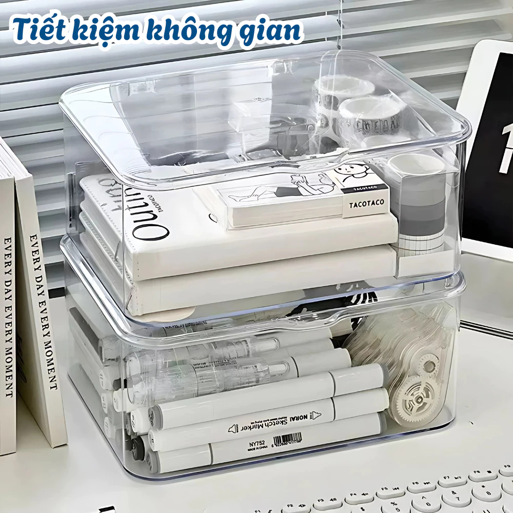 Hộp Lưu Trữ Để Bàn Trong Suốt Acrylic Có Nắp Đậy Chống Bụi HOMIE, Giá Đựng Đồ Đa Năng Tiện Lợi