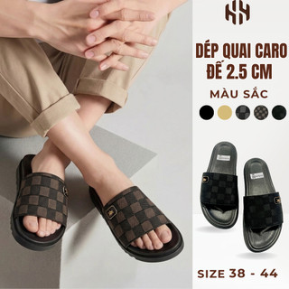 [SALE 7.7 GIẢM 30K] Dép Nam Quai Da Họa Tiết Caro Đế Cao 2.5CM, Quai Da Mềm Dập Nổi, Chống Trơn Trượt