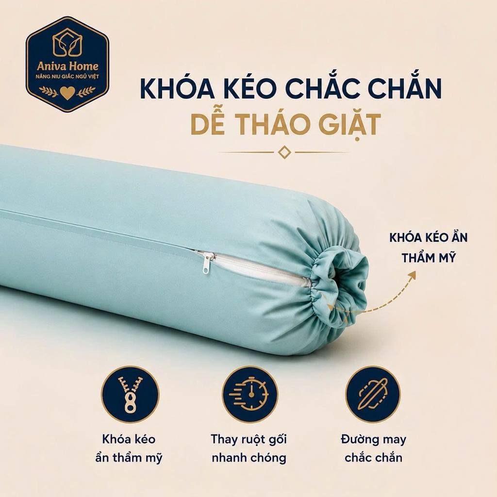 Vỏ Gối Nằm 40x60 Vỏ Gối Ôm 35x100 Thun Lạnh Hàn Quốc Aniva Home Có Khóa Kéo Mềm Mại Thoáng Khí