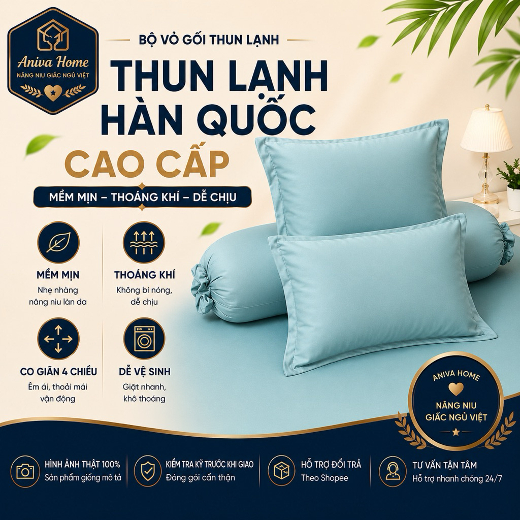 Vỏ Gối Nằm 40x60 Vỏ Gối Ôm 35x100 Thun Lạnh Hàn Quốc Aniva Home Có Khóa Kéo Mềm Mại Thoáng Khí