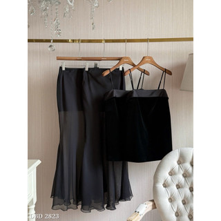 Set Áo Nhung 2 Dây Mix Chân Váy Maxi Chuẩn Linh Hoàng