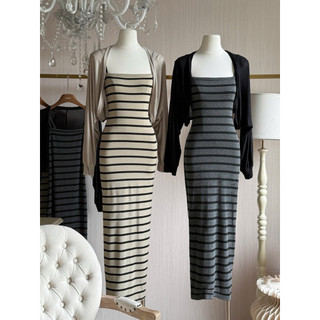 Set Váy Body Maxi Kẻ Mix Choàng Chuẩn Linh Hoàng