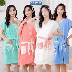 Váy Choàng Tắm Nữ Chất Nhung San Hô – Thấm Hút Tốt, Mềm Mịn, Thoáng Khí, Thời Trang Tại Nhà Cozyhome