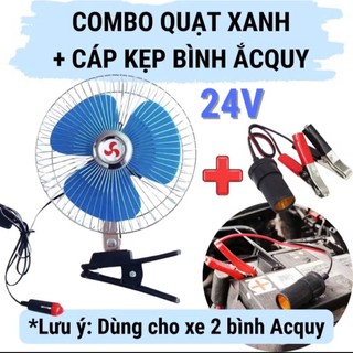 Quạt Kẹp Ô Tô 12V - 24V Quạt Xe Tải Lồng Sắt Cao Cấp ,Quạt Cánh Xanh,QUAY 360