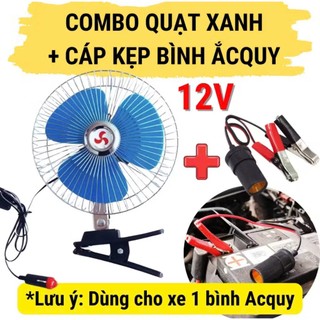Quạt Kẹp Ô Tô 12V - 24V Quạt Xe Tải Lồng Sắt Cao Cấp ,Quạt Cánh Xanh,QUAY 360