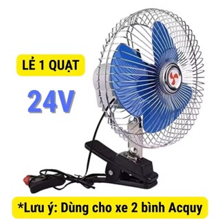 Quạt Kẹp Ô Tô 12V - 24V Quạt Xe Tải Lồng Sắt Cao Cấp ,Quạt Cánh Xanh,QUAY 360
