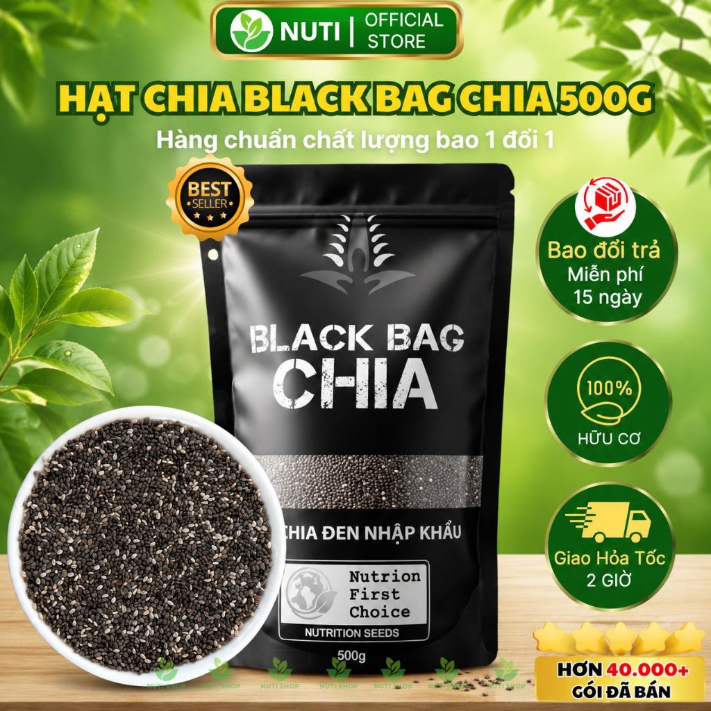 [TÚI ĐỦ KÝ 500G] Hạt Chia Organic Chia Seeds Túi Đen BLACK BAG Thực Dưỡng Eat Clean – Nutrion Seeds