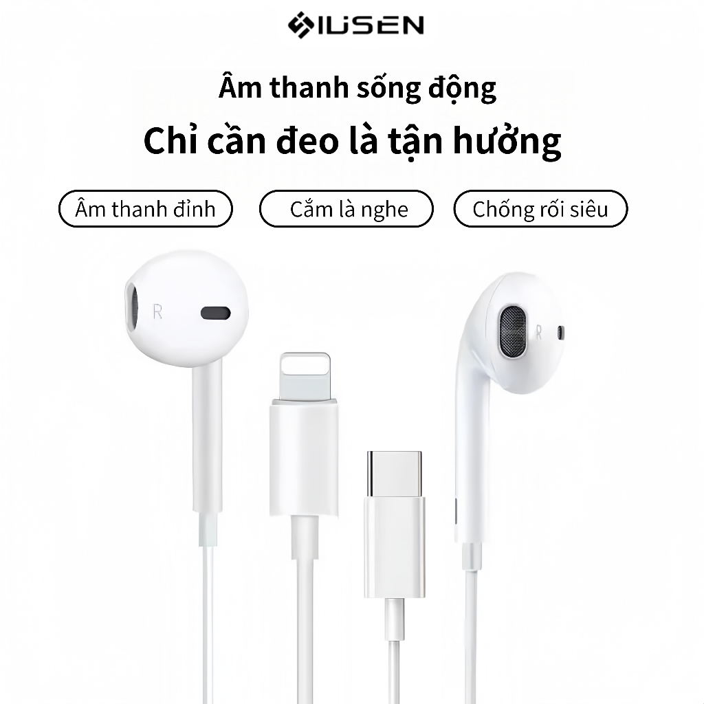 Tai Nghe In-Ear Có Mic IUSEN, Âm Thanh HiFi Sống Động, Đeo Thoải Mái, Tương Thích điện thoại, tablet