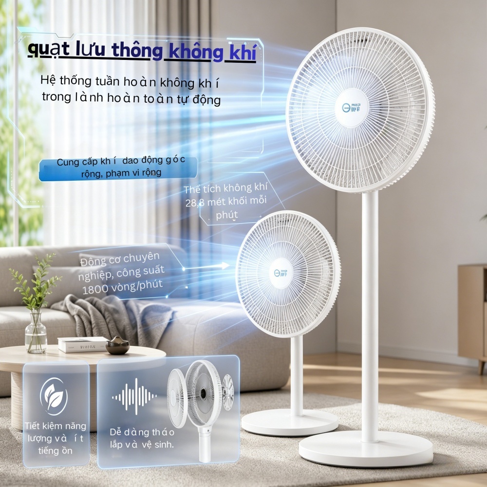 ⚡ Quạt đứng công suất lớn, tiết kiệm điện, 3 tốc, xoay, êm, gió mạnh, cánh 2 lớp, tháo rời 💨
