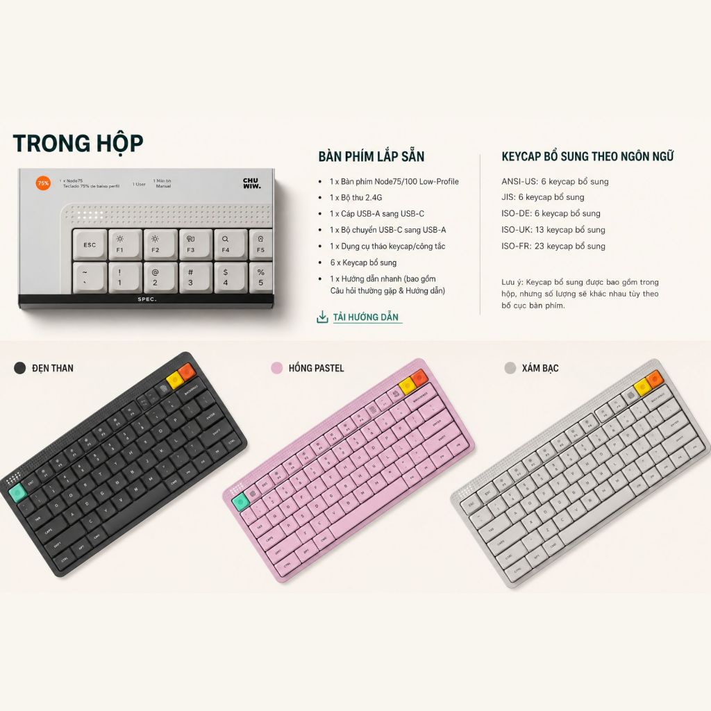 Bàn Phím Cơ NuPhy Node75 Series | Wireless | Bluetooth | 2.4GHz | USB-C | Low Profile |High Profile