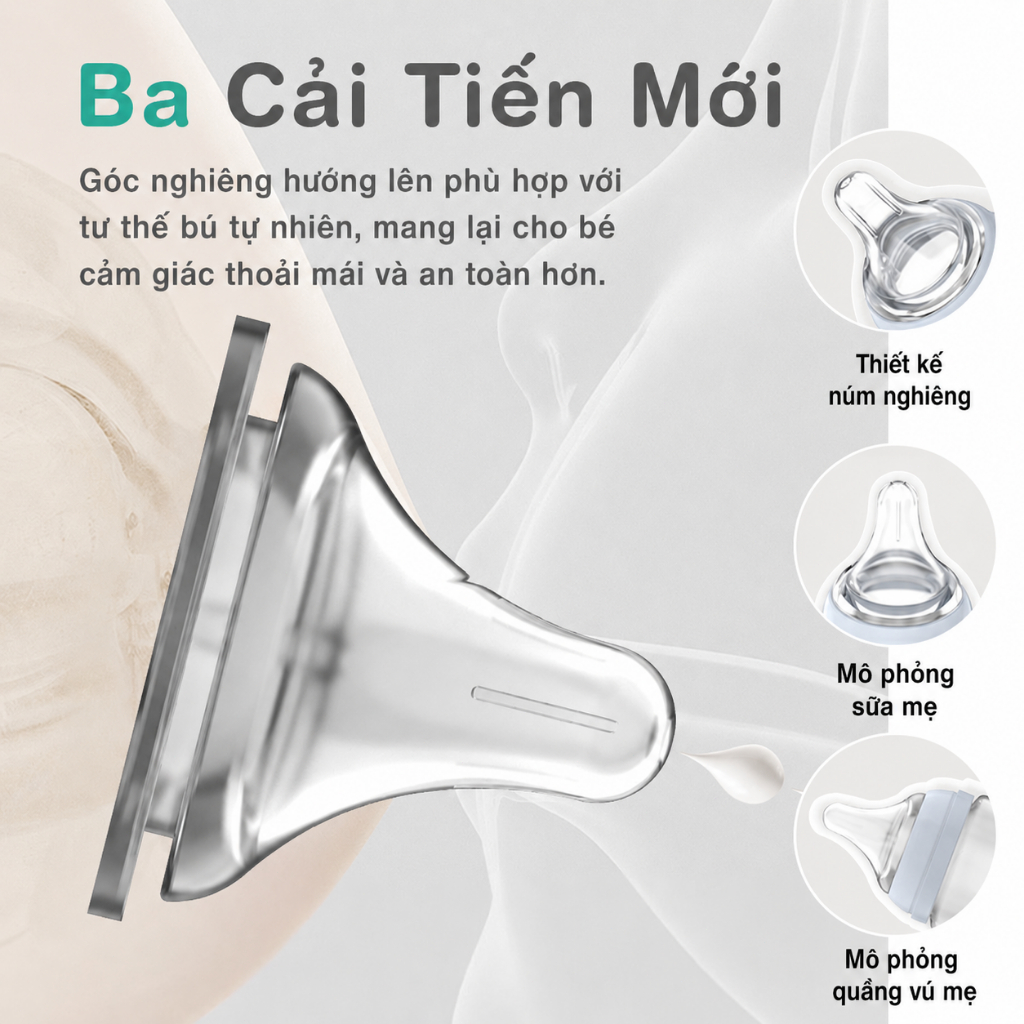 Preferred GB01 Bình Sữa Cho Bé Sơ Sinh 90ml Thủy Tinh Chống Đầy Hơi BPA Free Núm Ty Silicone Mềm Cổ Rộng