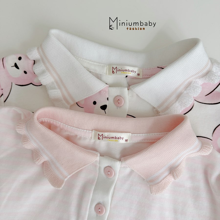 Set bộ cộc tay bé gái Miniumbaby dáng polo cổ bèo mix hình xinh xắn, chất vải cotton mềm mịn SB2721