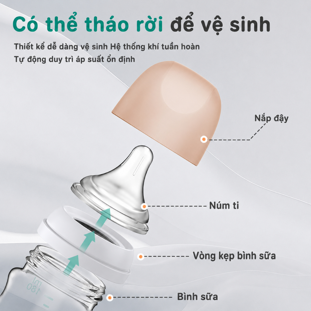 Preferred GB01 Bình Sữa Cho Bé Sơ Sinh 90ml Thủy Tinh Chống Đầy Hơi BPA Free Núm Ty Silicone Mềm Cổ Rộng