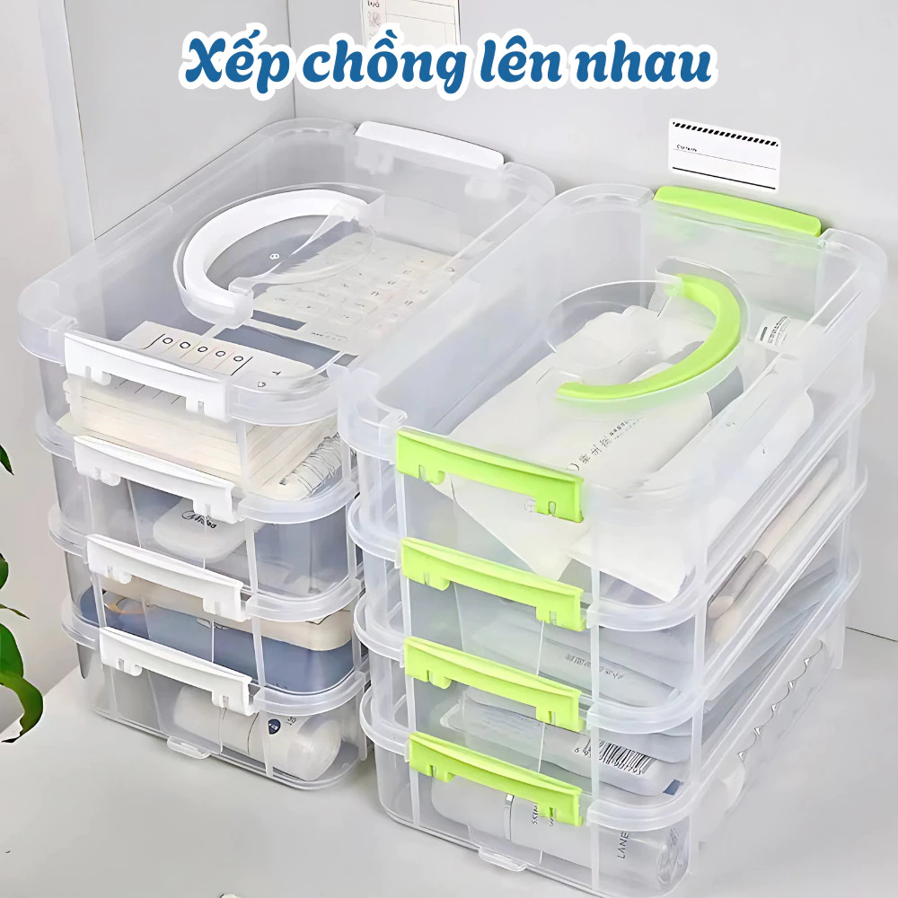 Combo 4 Hộp Nhựa Trong Suốt Có Nắp Đậy HOMIE Để Đồ Chơi, Đồ Dùng Cá Nhân Kèm Quai Xách Tiện Lợi