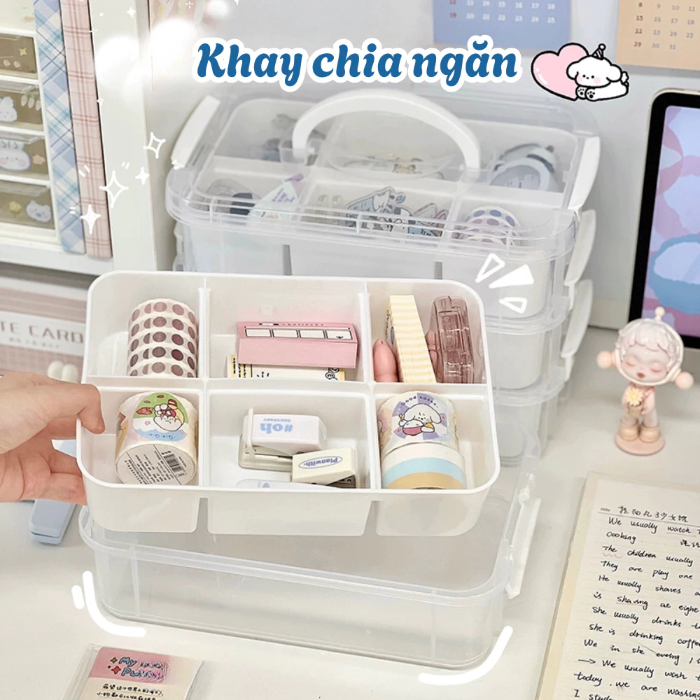 Combo 4 Hộp Nhựa Trong Suốt Có Nắp Đậy HOMIE Để Đồ Chơi, Đồ Dùng Cá Nhân Kèm Quai Xách Tiện Lợi