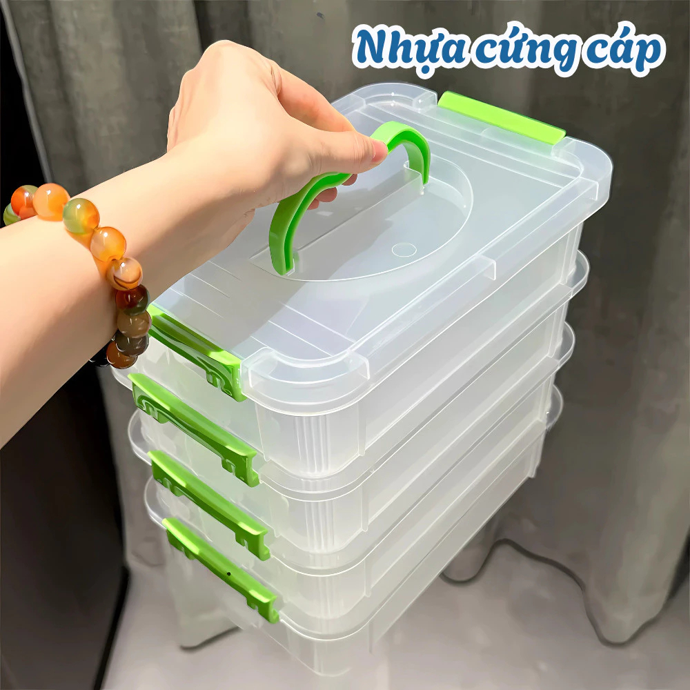 Combo 4 Hộp Nhựa Trong Suốt Có Nắp Đậy HOMIE Để Đồ Chơi, Đồ Dùng Cá Nhân Kèm Quai Xách Tiện Lợi
