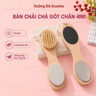 Bàn Chà Gót Chân 4in1 Tiện Lợi Loại Bỏ Da Chết. Sần Sùi Giúp Bàn Chân Luôn Mịn Màng - Bàn Chải Gót Chân 4in1 Tay Cầm Gỗ