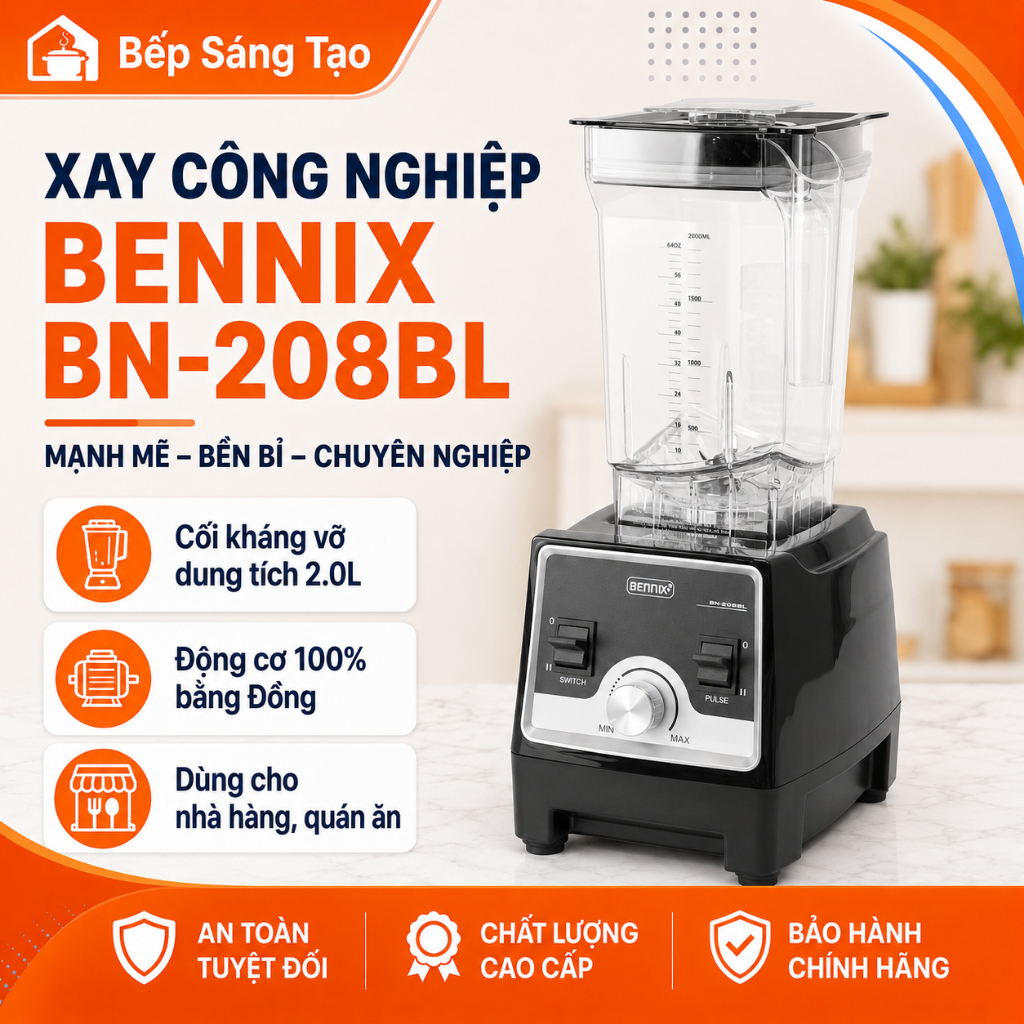 Máy xay công nghiệp Bennix BN-208BL chuyên dụng cho cửa hàng, nhà hàng, công suất 2200W