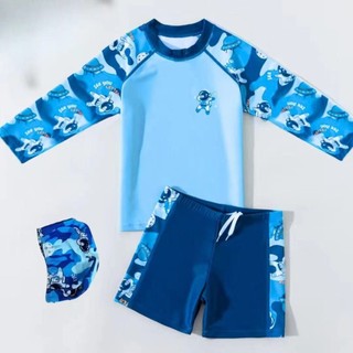 Đồ bơi bé trai hè mới, set 2 món, polyester chống nắng nhanh khô, phong cách thể thao, phù hợp bé 18-55kg.