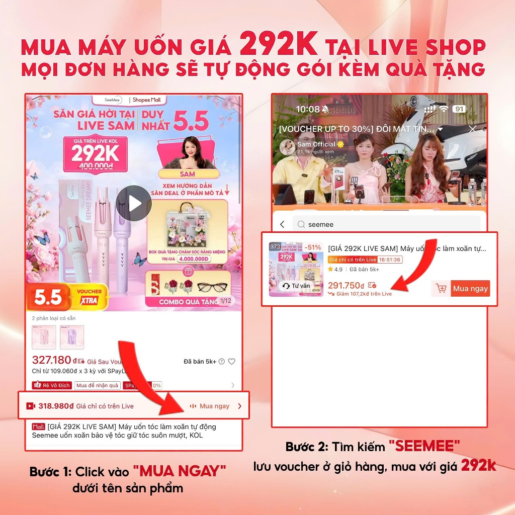[GIÁ 271K TẠI LIVE SHOP] Máy Uốn Tóc Tự Động Seemee trục đa năng 28mm 32mm chất liệu gốm sứ bảo vệ tóc bản 2025, LIS