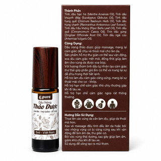 Dầu nóng thảo dược Pure 5ml - Herbal Medicated Oil, nóng lâu, giảm mệt mỏi căng thẳng