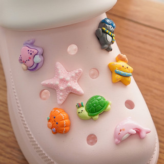 Bộ 10 Sticker, Charm 3D chủ đề Cua sò biển nhựa cứng gắn Dép Sục, Cá sấu Mita JB-462