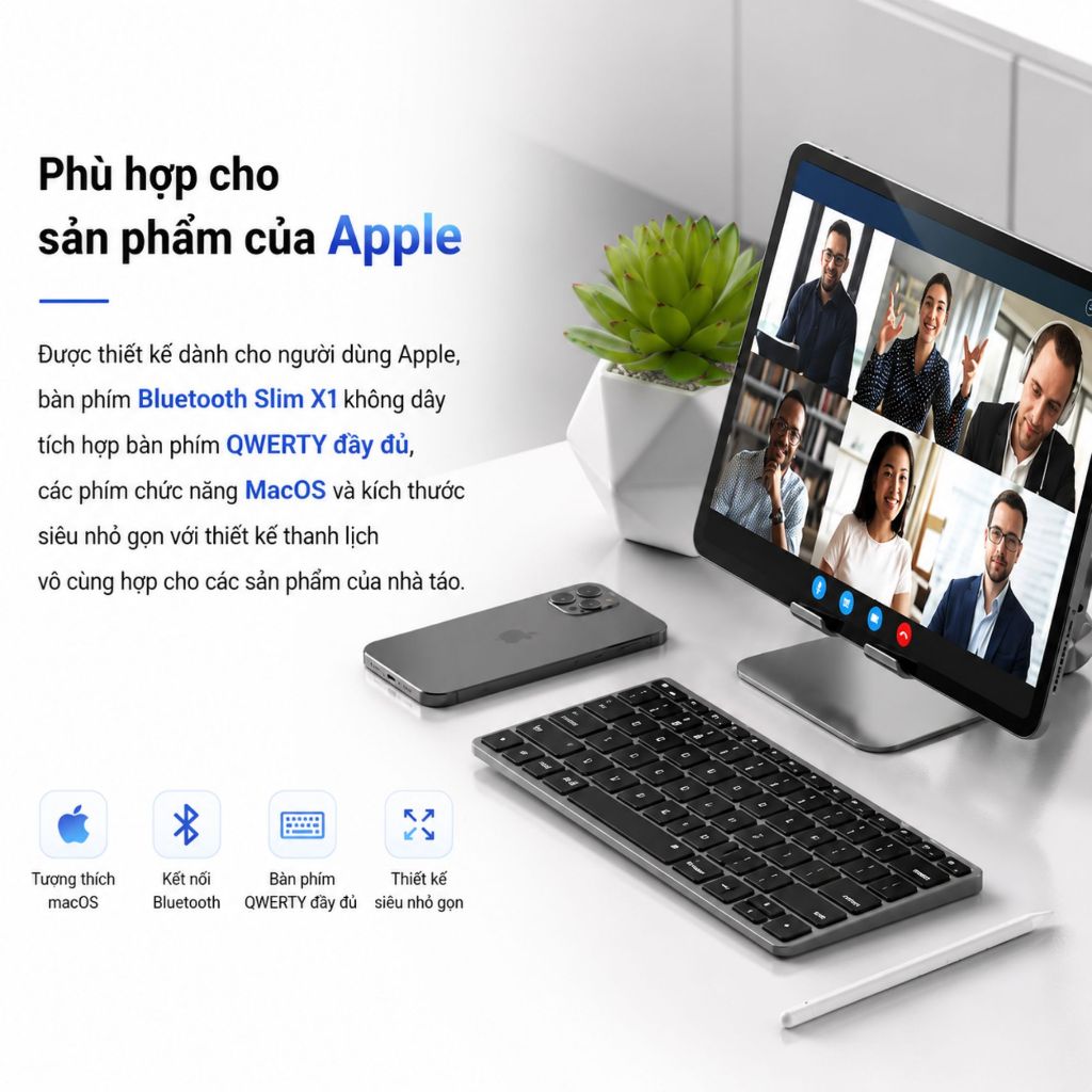 Bàn phím Bluetooth Satechi Slim X1 | Đèn nền | Mini gọn nhẹ | Kết nối 3 thiết bị