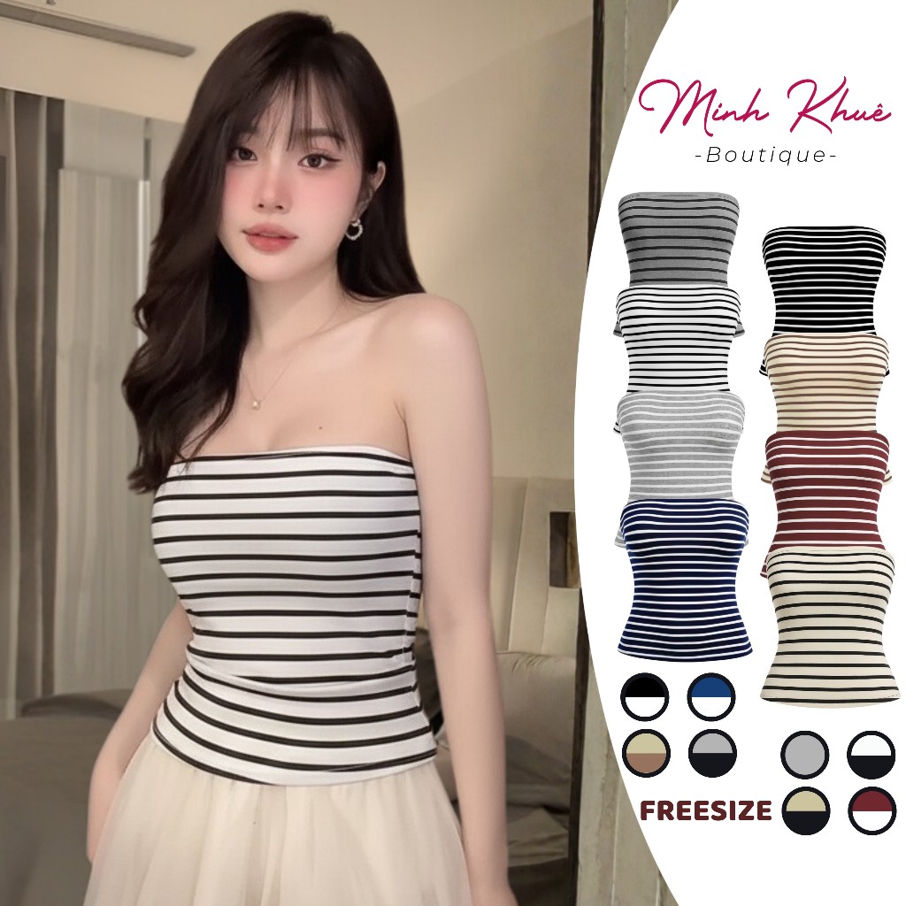[MỞ BÁN] Áo Ống Sọc Ngang Chất Thun Cotton Mịn Kiểu Dáng Tube Ôm Body Tôn Dáng DD24 Minh Khuê Boutique