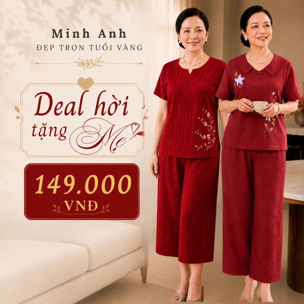 ĐỒ BỘ TRUNG NIÊN NỮ SIÊU MÁT MINH ANH LOẠI BỘ ĐỒ NỮ VẢI ĐŨI SỢI LANH MAB01