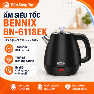 Ấm Siêu Tốc Inox Sơn Màu Bennix BN-6118EK, 1650W, 1,8L, Bảo hành 2 năm