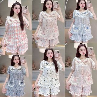 [MẪU HÈ] Bộ Đồ Ngủ Nữ JUSOKA Pijama Cổ Phối Nơ Chất Đũi Hàn Siêu Xinh DU60 Nhiều Họa Tiết Dễ Thương