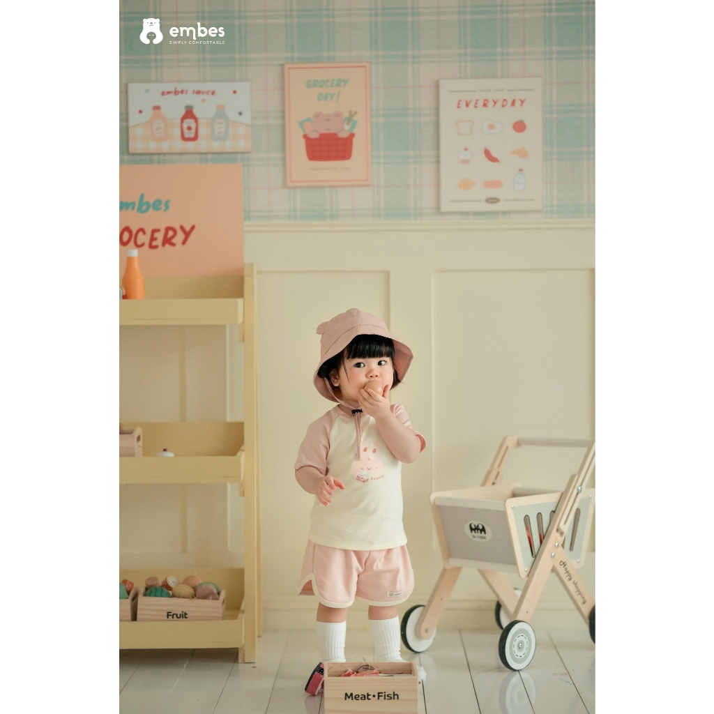 Bộ Cộc Tay Cho Bé Embes, Bộ Cộc Tay In Họa Tiết Chất Cotton Mềm Mát Cho Bé Trai Bé Gái Từ 8-18Kg