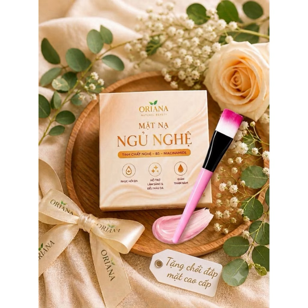 Mặt Nạ Ngủ Nghệ Dưỡng Trắng Da, Mờ Thâm, Cấp Ẩm Chuyên Sâu  ( Tặng Kèm Cọ) 50g