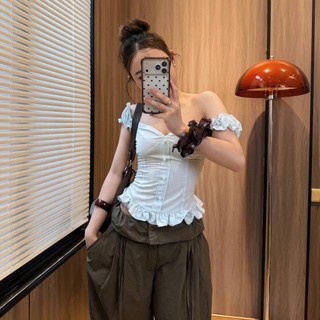 Áo Kiểu Nữ Cổ V Thêu Hoa Viền Bèo Tay Ngắn Tiểu Thư Hàn Quốc Trẻ Trung Dễ Phối Đồ 247Store