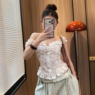 Áo Kiểu Nữ Cổ V Thêu Hoa Viền Bèo Tay Ngắn Tiểu Thư Hàn Quốc Trẻ Trung Dễ Phối Đồ 247Store