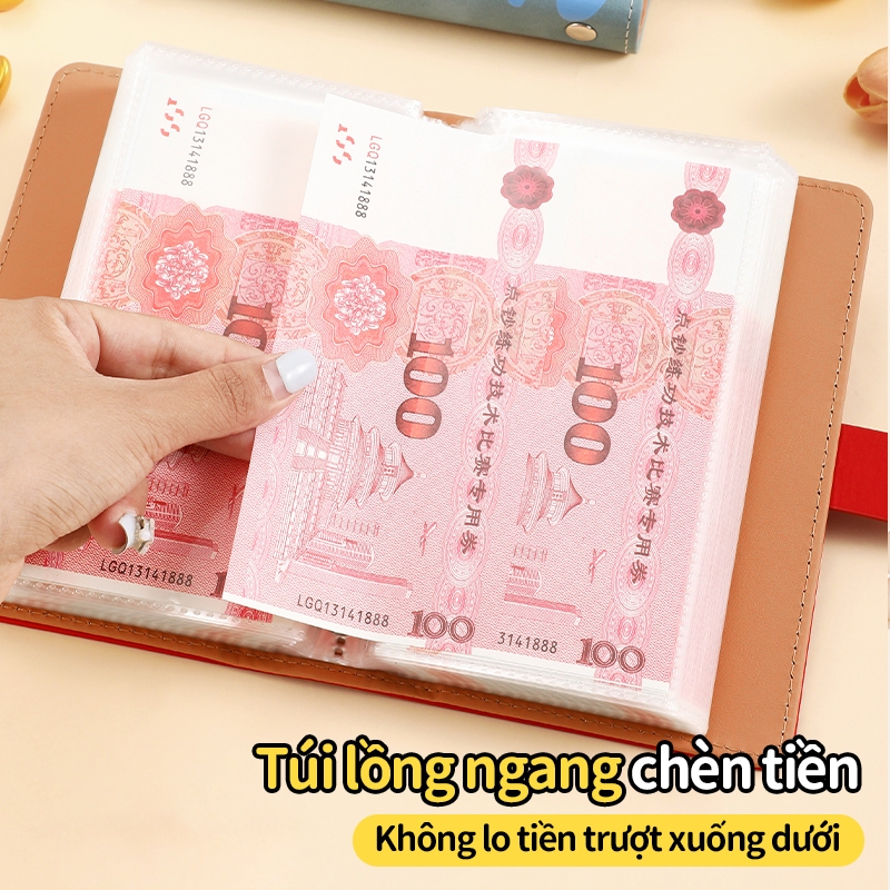 Sổ quản lý thu chi Capybara khóa an toàn 100 túi ngăn Da PU kế hoạch chi tiêu 100 ngày