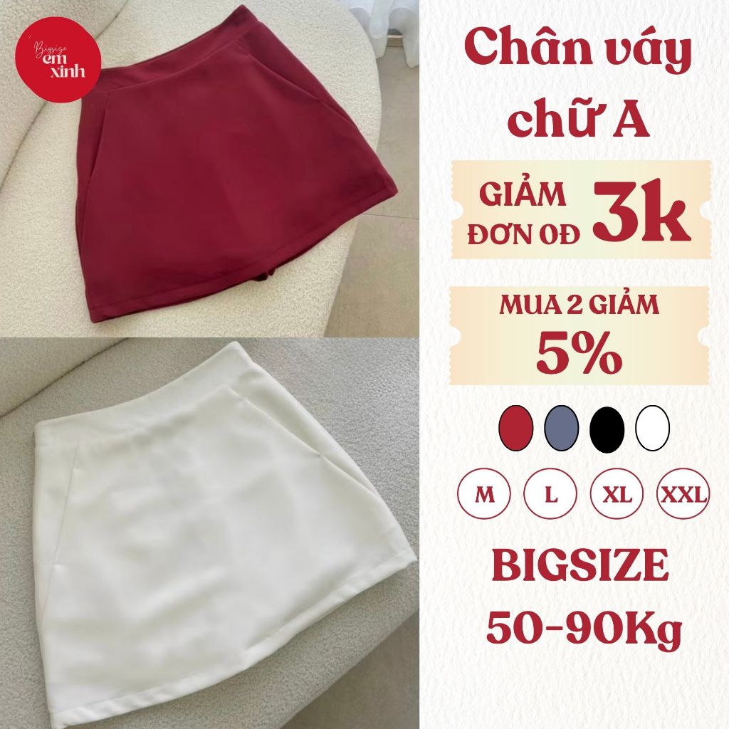Chân váy chữ A lưng thun khóa kéo Bs046 có quần bảo hộ thời trang nữ - Em Xinh Bigsize