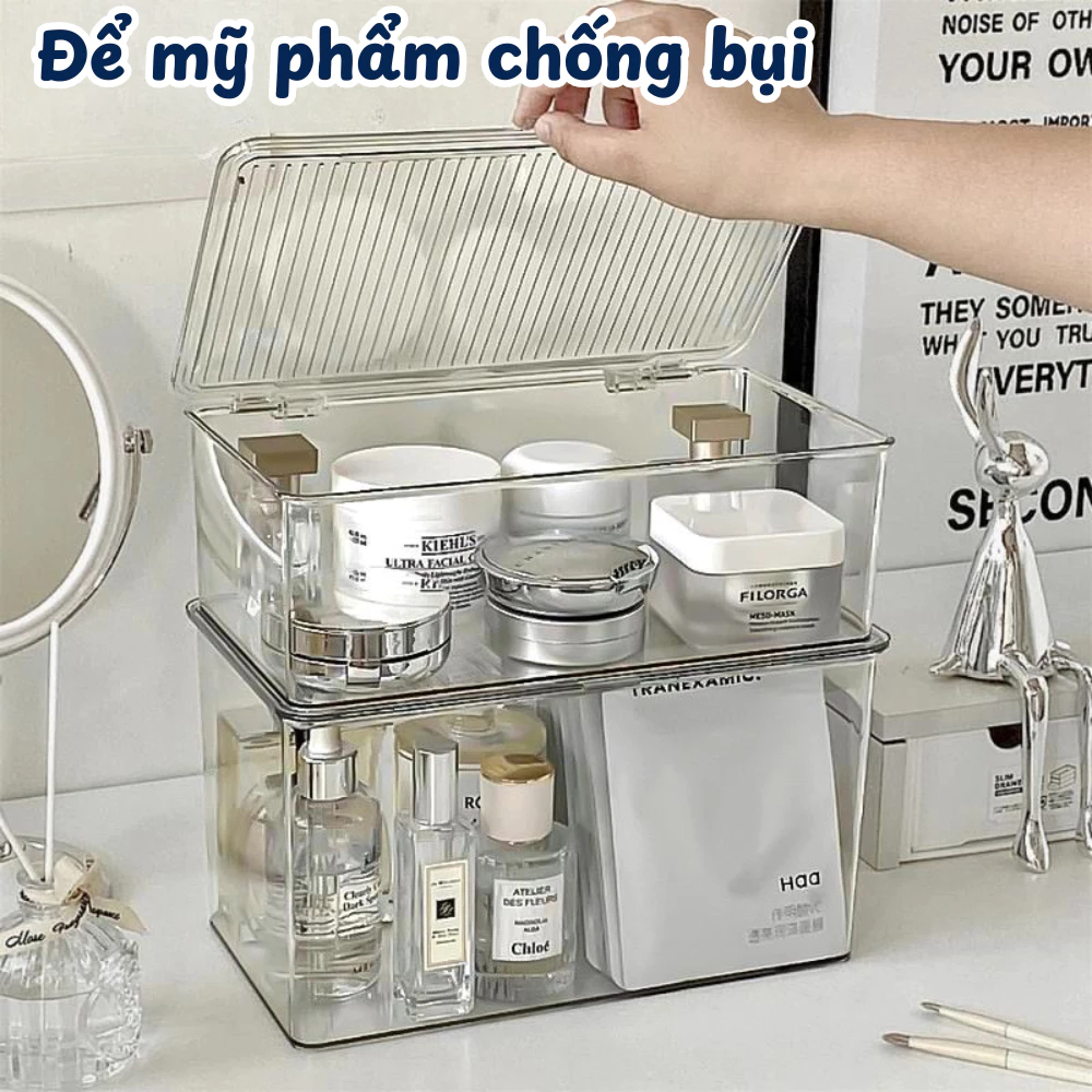 Hộp Nhựa Trong Suốt Đựng Đồ Bàn Làm Việc Có Nắp Đậy Kín HOMIE Hộp Lưu Trữ Đa Năng Xếp Chồng Tiện Lợi