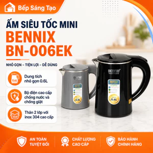 Ấm đun siêu tốc mini 2 lớp BENNIX, inox cao cấp, sôi nhanh (BN-006EK)