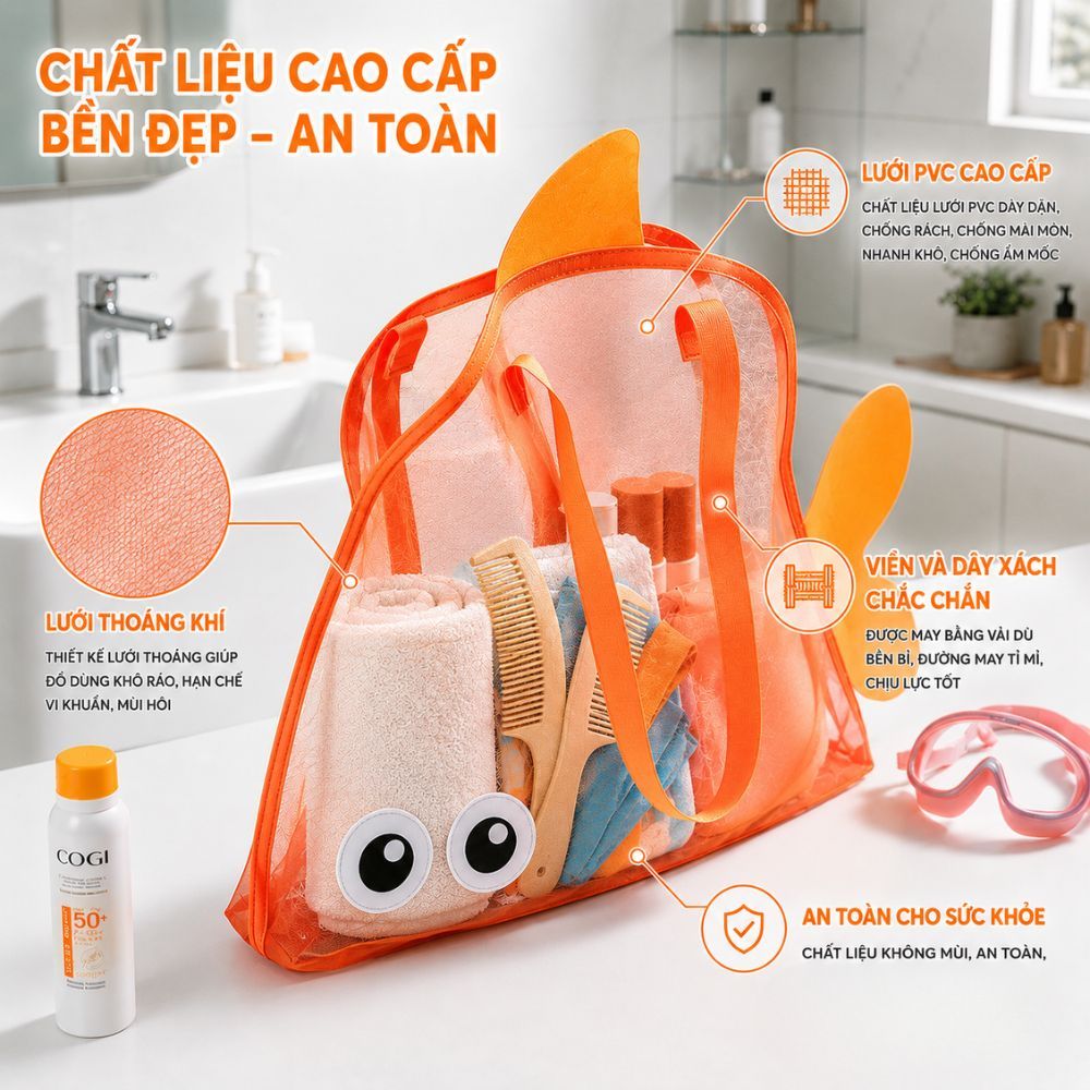 Túi Đựng Đồ Chơi Đi Biển Cho Bé - Vải Lưới Thoáng Khí Nhanh Khô, Gấp Gọn Tiện Mang Đi Du Lịch