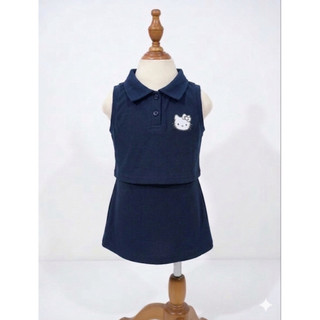 (Tc03) Tặng túi - Set chân váy chữ A mix áo polo hoạ tiết Kitty cho bé gái (10-30kg) chất poly cá sấu mềm