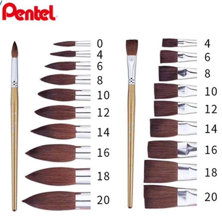 Cọ vẽ màu nước Pentel ZBS cao cấp cọ vẽ tranh lông thú tự nhiên giữ nước tốt đủ size
