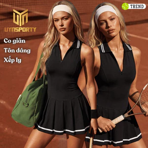 Váy Pickleball Nữ UYNSPORTY Cổ Bẻ, Sọc Kẻ, Xếp Ly, Khóa Kéo, Kèm Quần Bảo Hộ, Bộ Đồ Pickleball Nữ