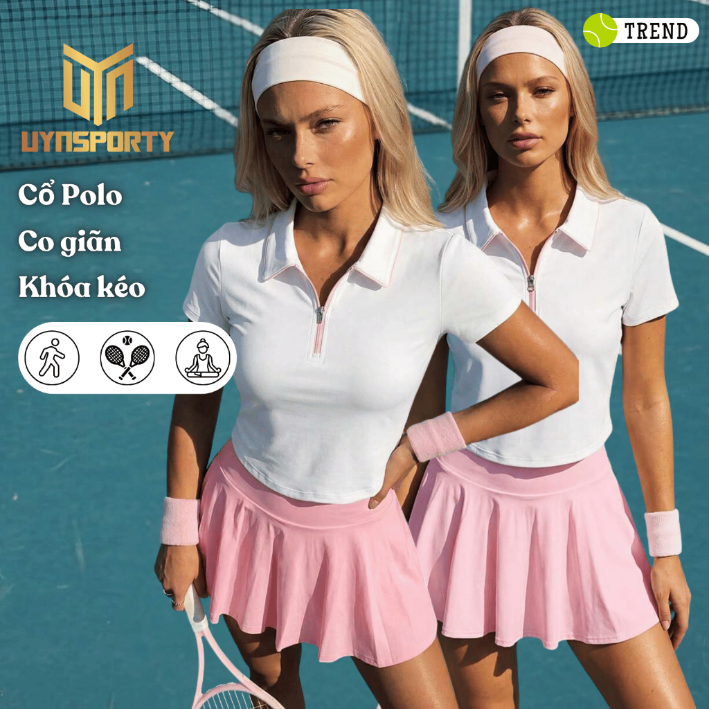 Áo Pickleball Nữ UYNSPORTY Cổ Polo Khóa Kéo Dáng Croptop Phối Màu, Co Giãn Nhẹ –  Áo Thể Thao Nữ
