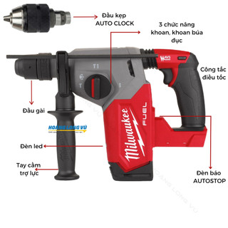 Máy khoan đục bê tông Milwaukee M18 FHX chính hãng, 3 chức năng khoan -đục - khoan kết hợp đục