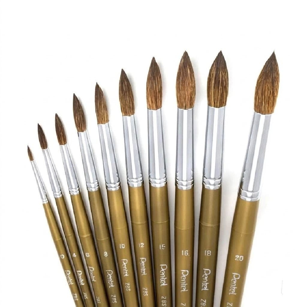 Cọ vẽ màu nước Pentel ZBS cao cấp cọ vẽ tranh lông thú tự nhiên giữ nước tốt đủ size