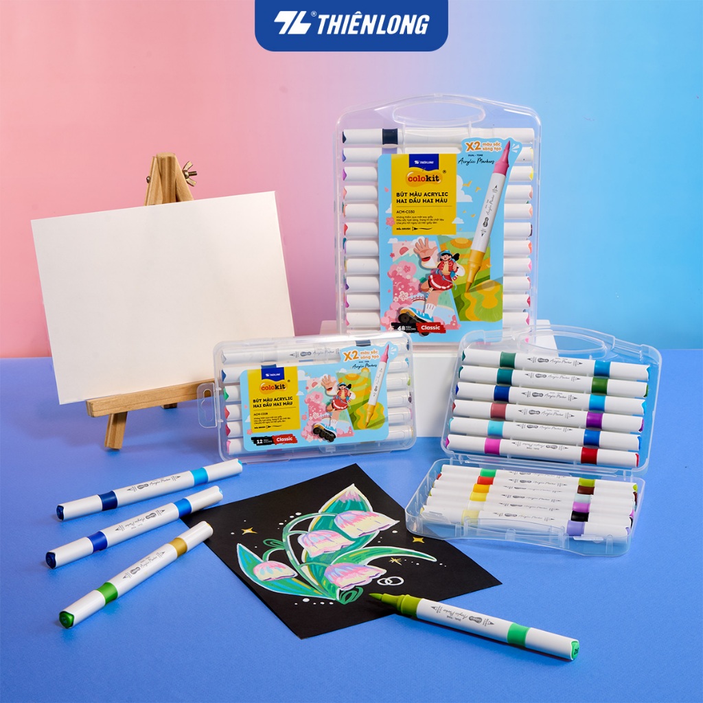 Bộ Bút Hai Đầu 12/24/48 Màu Acrylic Markers Thiên Long Colokit  - Cây 2 đầu, 2 màu mực | BigBuy360 - bigbuy360.vn
